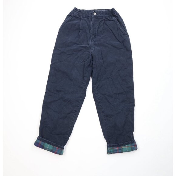 Vintage 90s LL Bean Womens 4 Faded Flannel Lined Canvas Pants Navy Blue USA - Picture 1 of 11